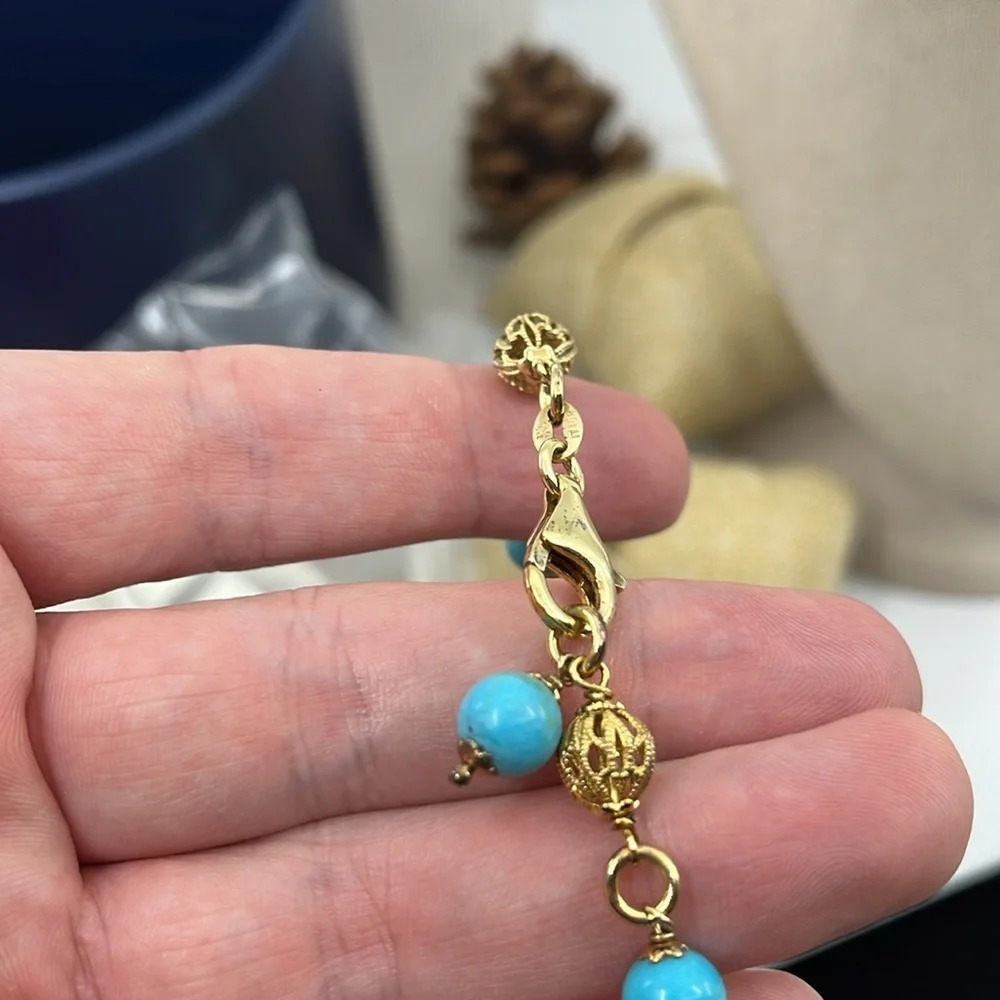 💙 Technibond 18kt Gold & Sterling Silver Turquoise Bracelet - Picture 11 of 13